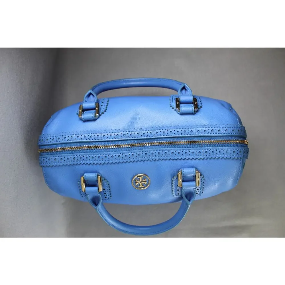 Tory Burch 2 Way Mini Boston Blue Leather Robinson Satchel Handbag